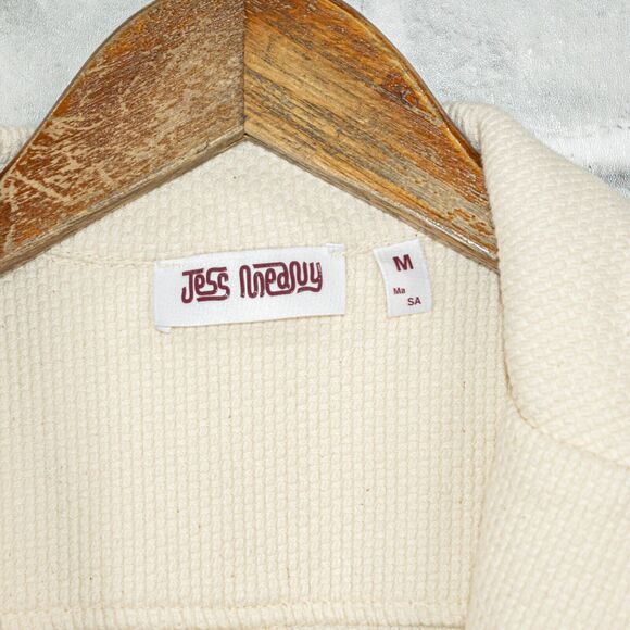 JESS MEANY 2 Button Blazer Jacket Beige Cotton Women's Size Medium - Picture 2 of 9